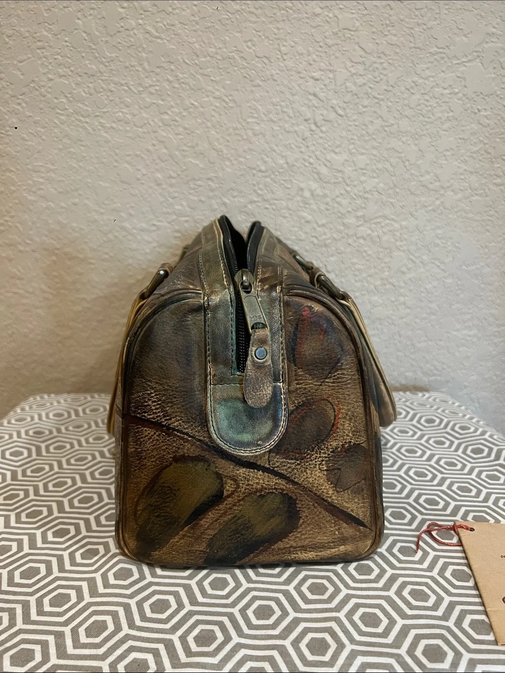 Hand-Trimmed Leather Dome Satchel - Multicolor Artistic Finish